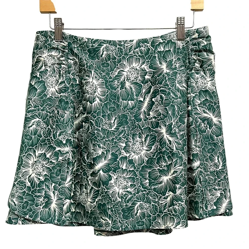 Freely Skort Womens Large Green Floral‎ Pull-On Lined Athletic Stretch Pockets